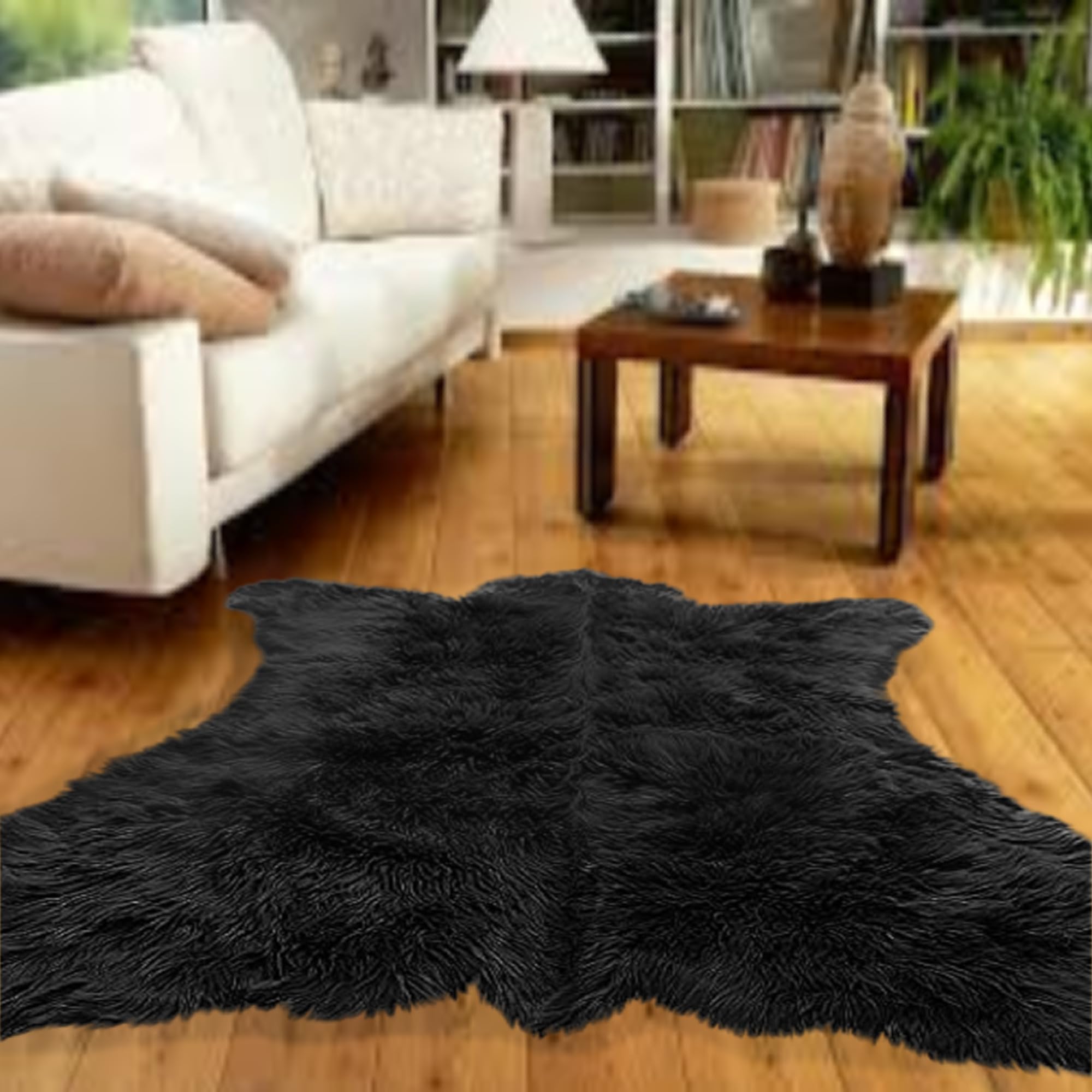 Amazon.com: Faux Fur Bear Rug, Area Rug, Black Shag Rug, Non Slip